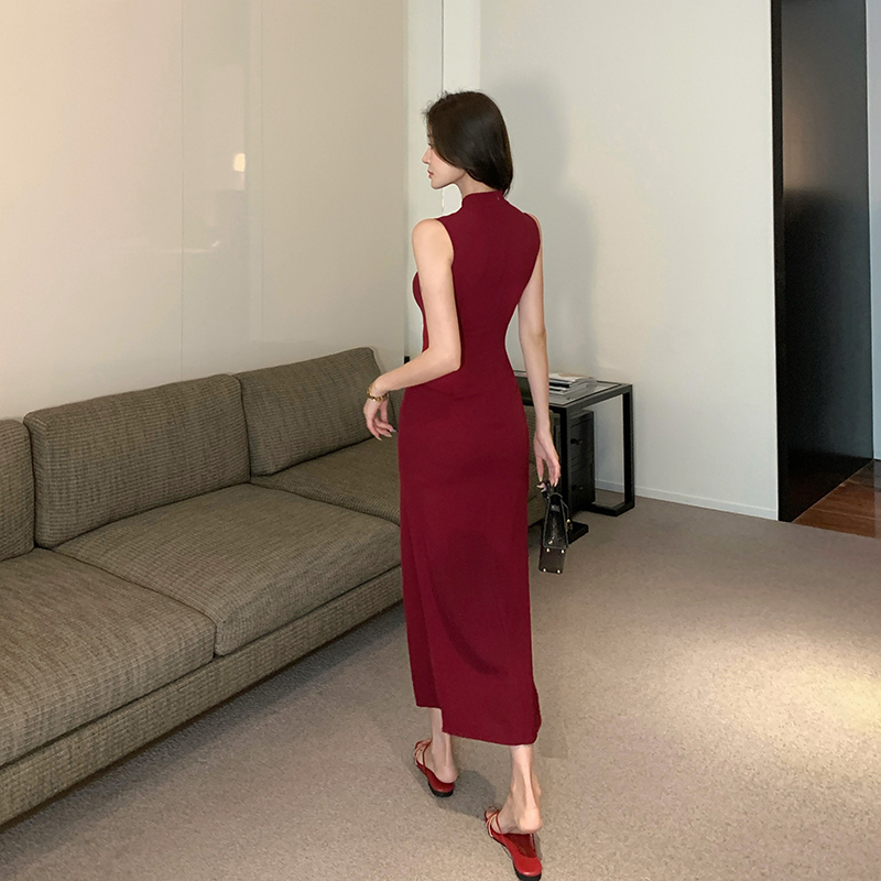 Was white micro-bomb cheongsam summer red long dress