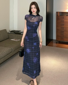 Retro pinched waist cheongsam summer dress for women
