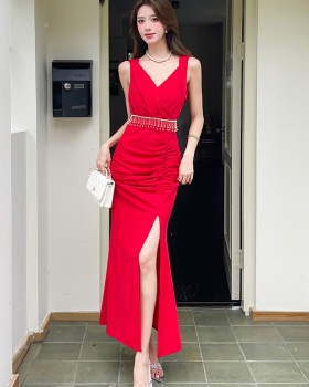 Split pleated summer long dress temperament fashion dress