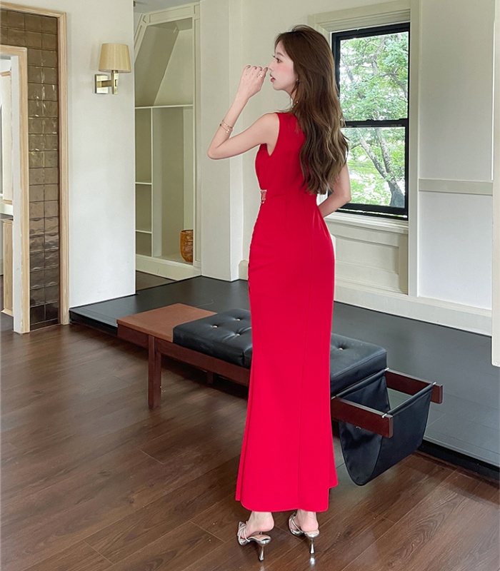 Split pleated summer long dress temperament fashion dress