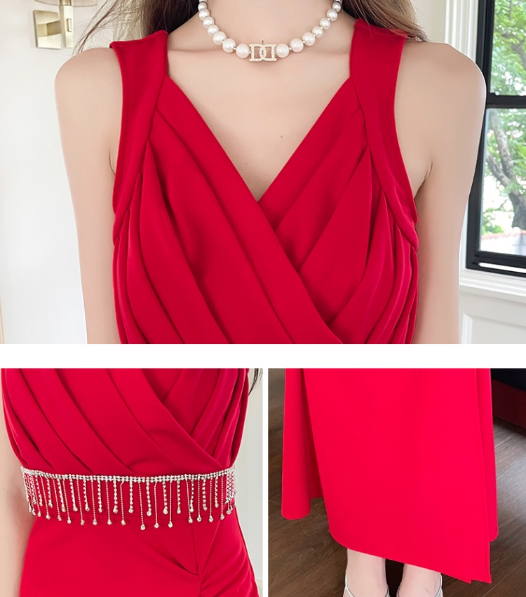 Split pleated summer long dress temperament fashion dress