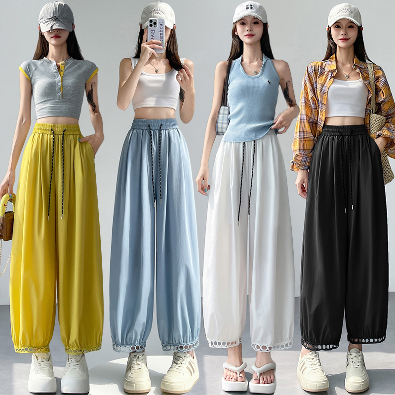 Summer hollow bloomers lace ice silk nine pants for women