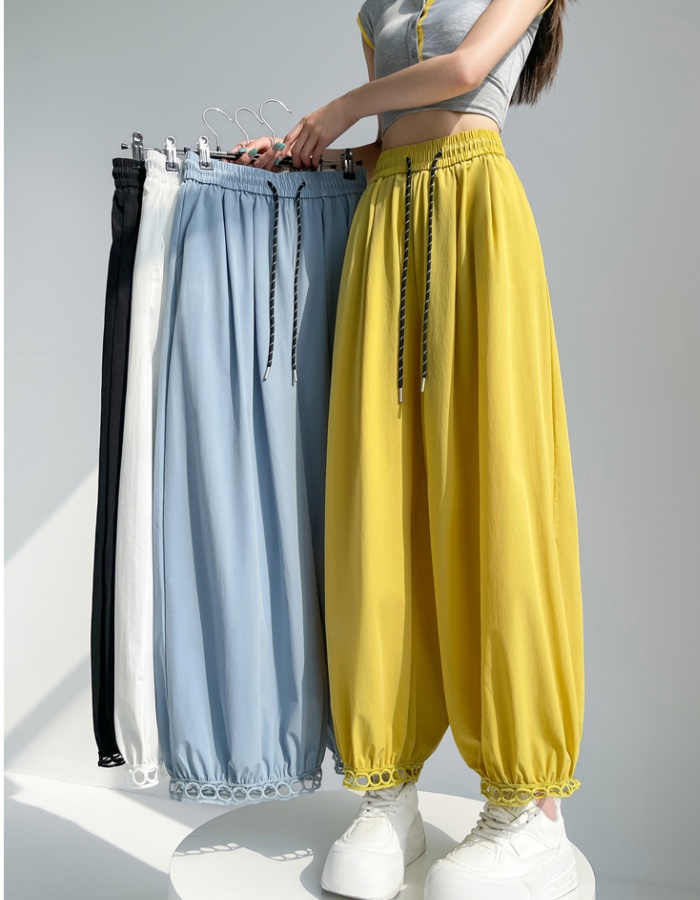 Summer hollow bloomers lace ice silk nine pants for women