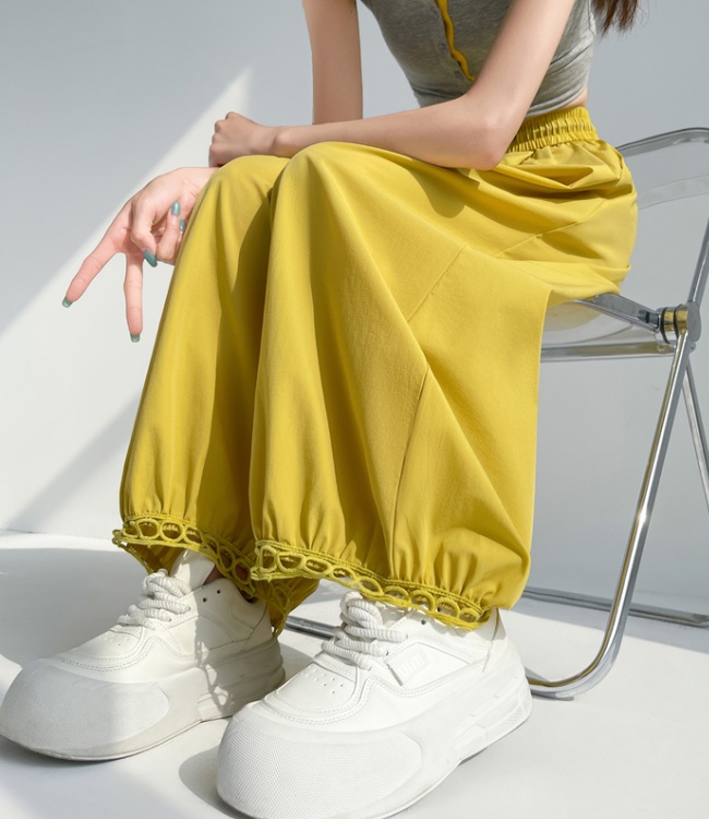 Summer hollow bloomers lace ice silk nine pants for women