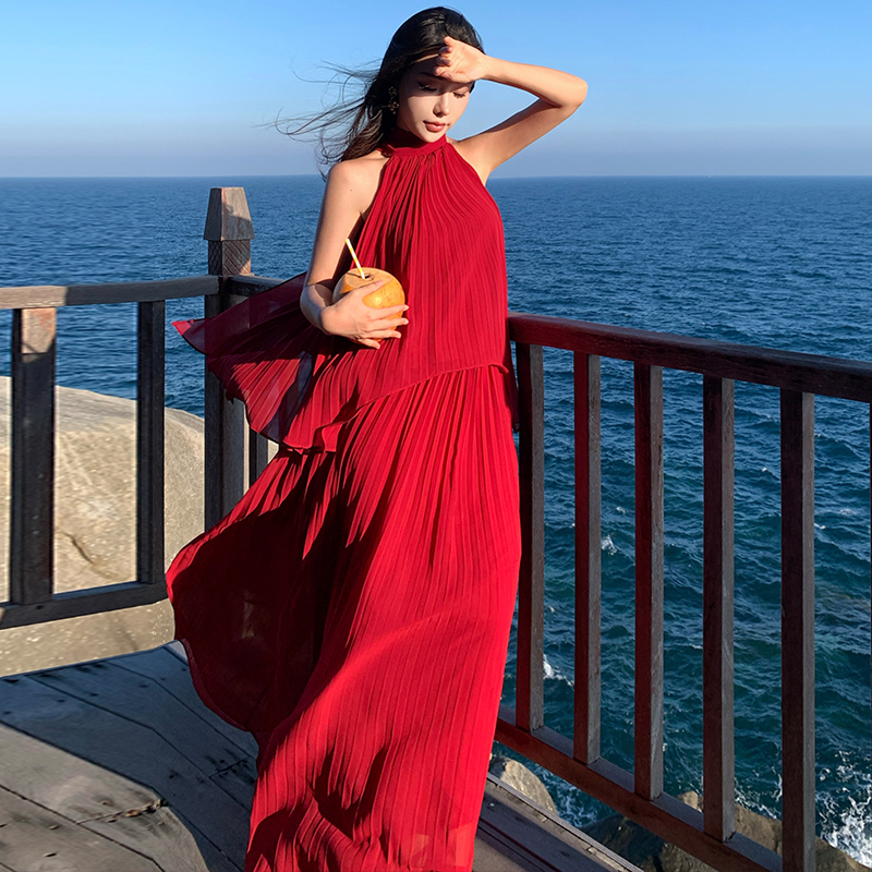 Chiffon streamer long skirt vacation tops a set