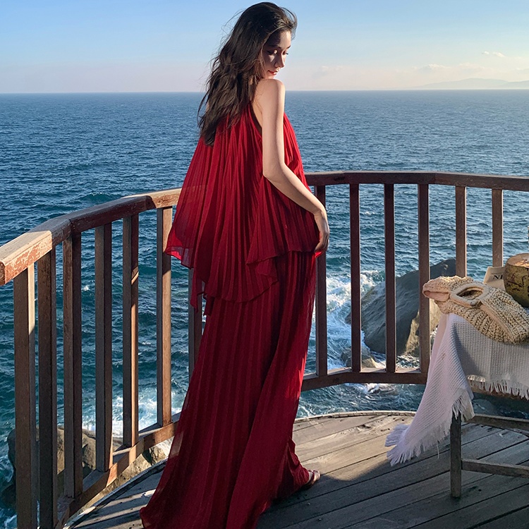 Chiffon streamer long skirt vacation tops a set