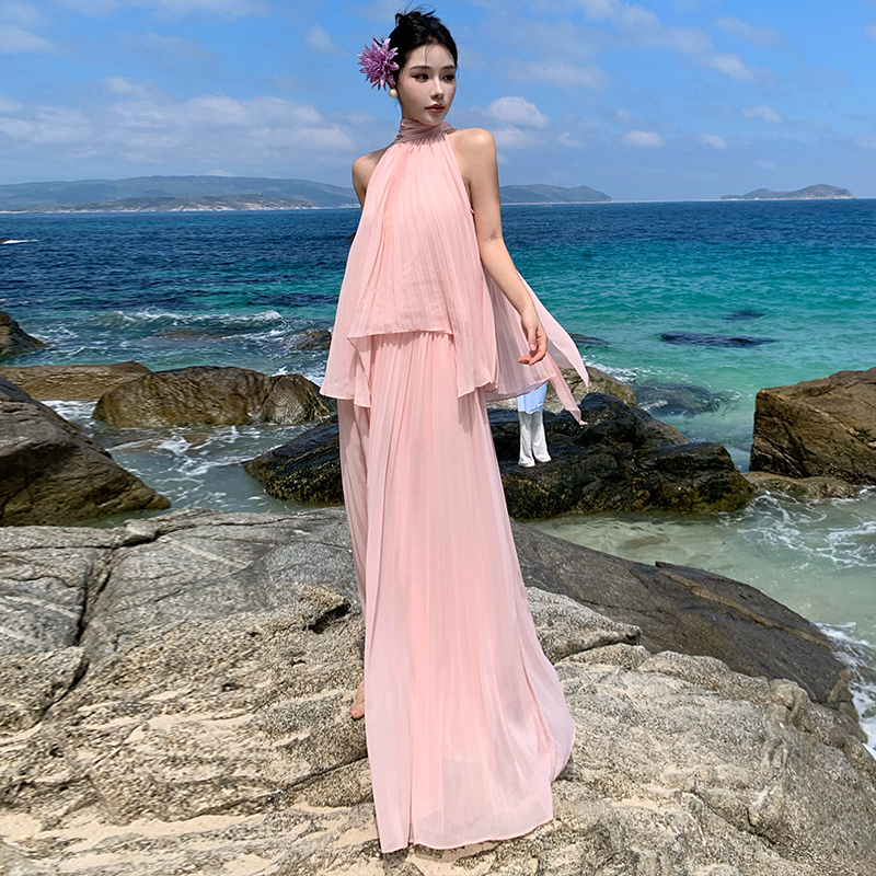 Chiffon streamer long skirt vacation tops a set