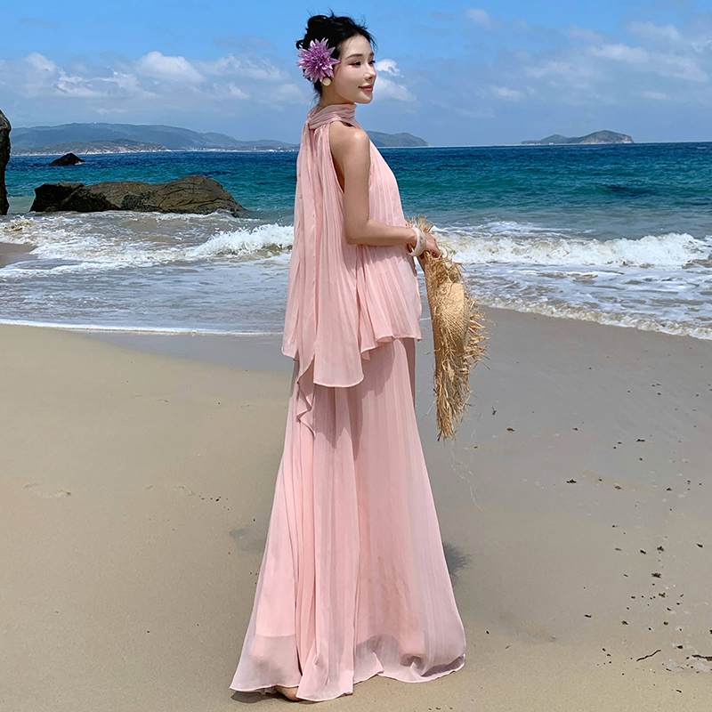 Chiffon streamer long skirt vacation tops a set