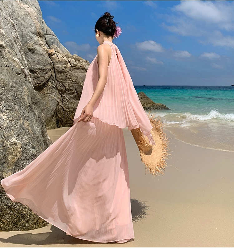 Chiffon streamer long skirt vacation tops a set