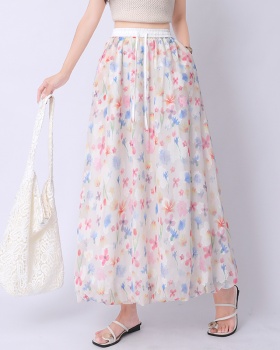 A-line floral summer puff skirt sweet bud long dress