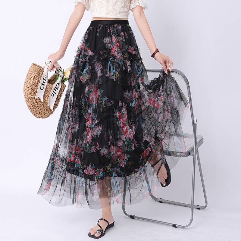 High waist gauze long skirt summer skirt for women