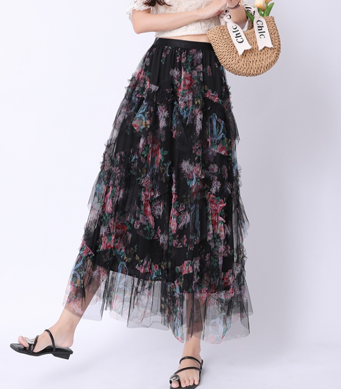 High waist gauze long skirt summer skirt for women