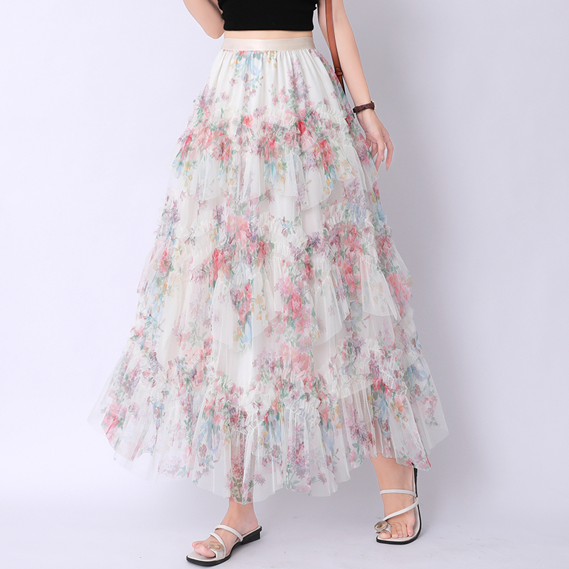 High waist gauze long skirt summer skirt for women