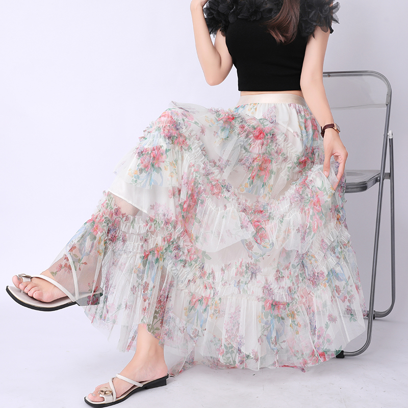 High waist gauze long skirt summer skirt for women