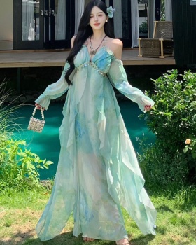 Vacation blooming dress sling strapless long dress