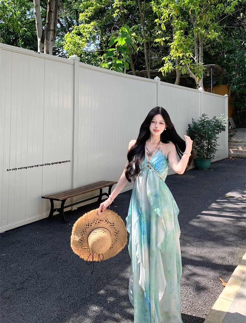 Vacation blooming dress sling strapless long dress