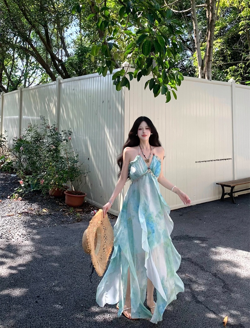 Vacation blooming dress sling strapless long dress
