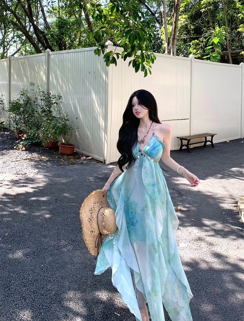 Vacation blooming dress sling strapless long dress