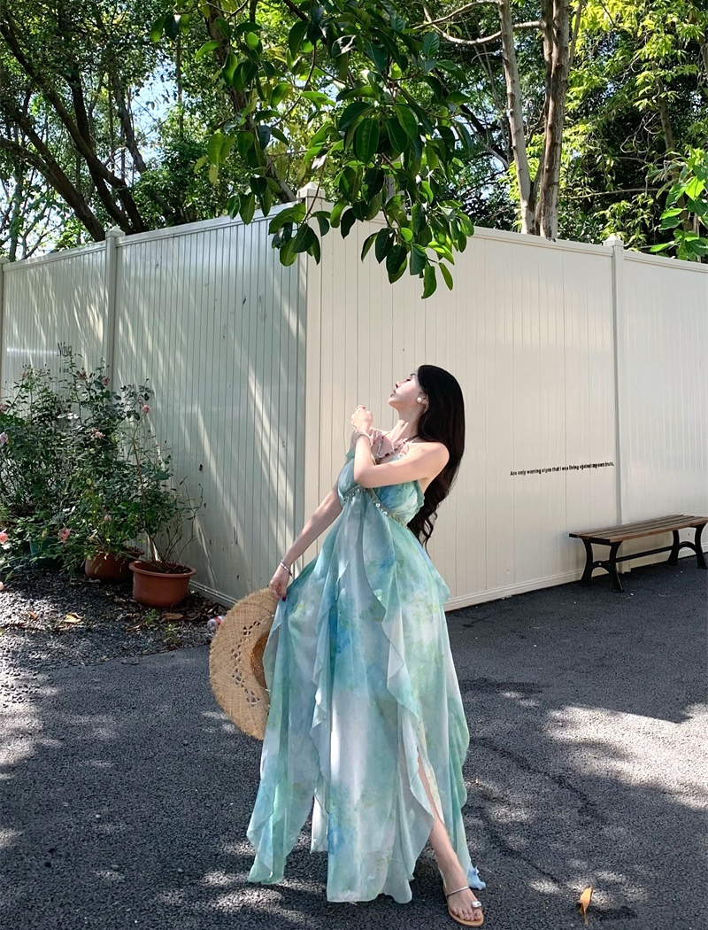 Vacation blooming dress sling strapless long dress