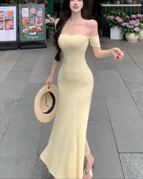Horizontal collar summer package hip temperament dress