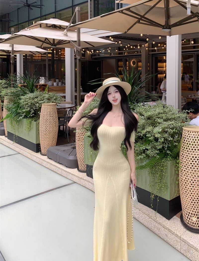 Horizontal collar summer package hip temperament dress