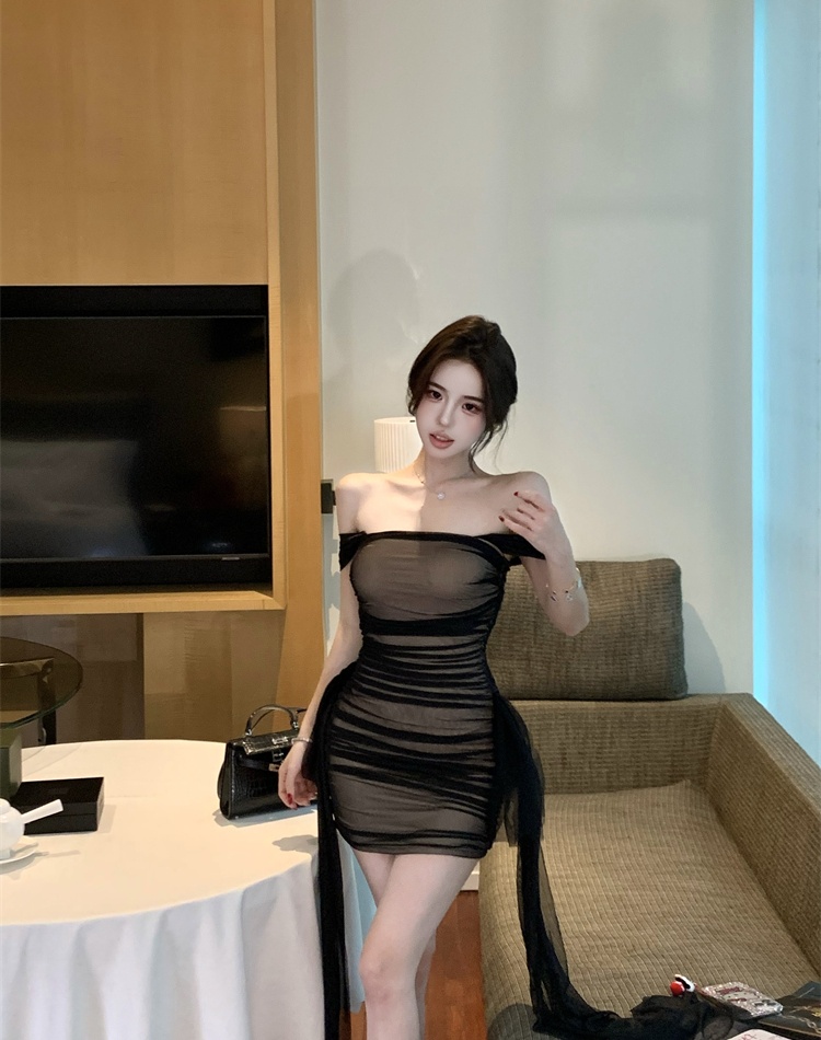 Sling gauze short spicegirl package hip chest pad dress