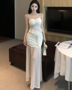 Sling lace split long skirt 2pcs set for women