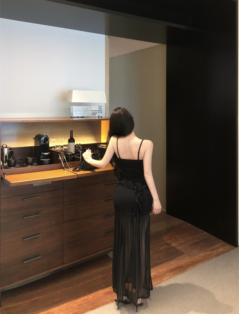 Sling lace split long skirt 2pcs set for women