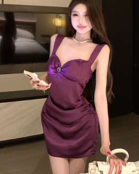 Satin enticement dress purple package hip strap dress