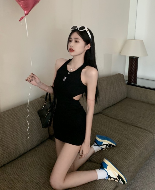 Summer spicegirl sexy dress back hollow embroidery vest