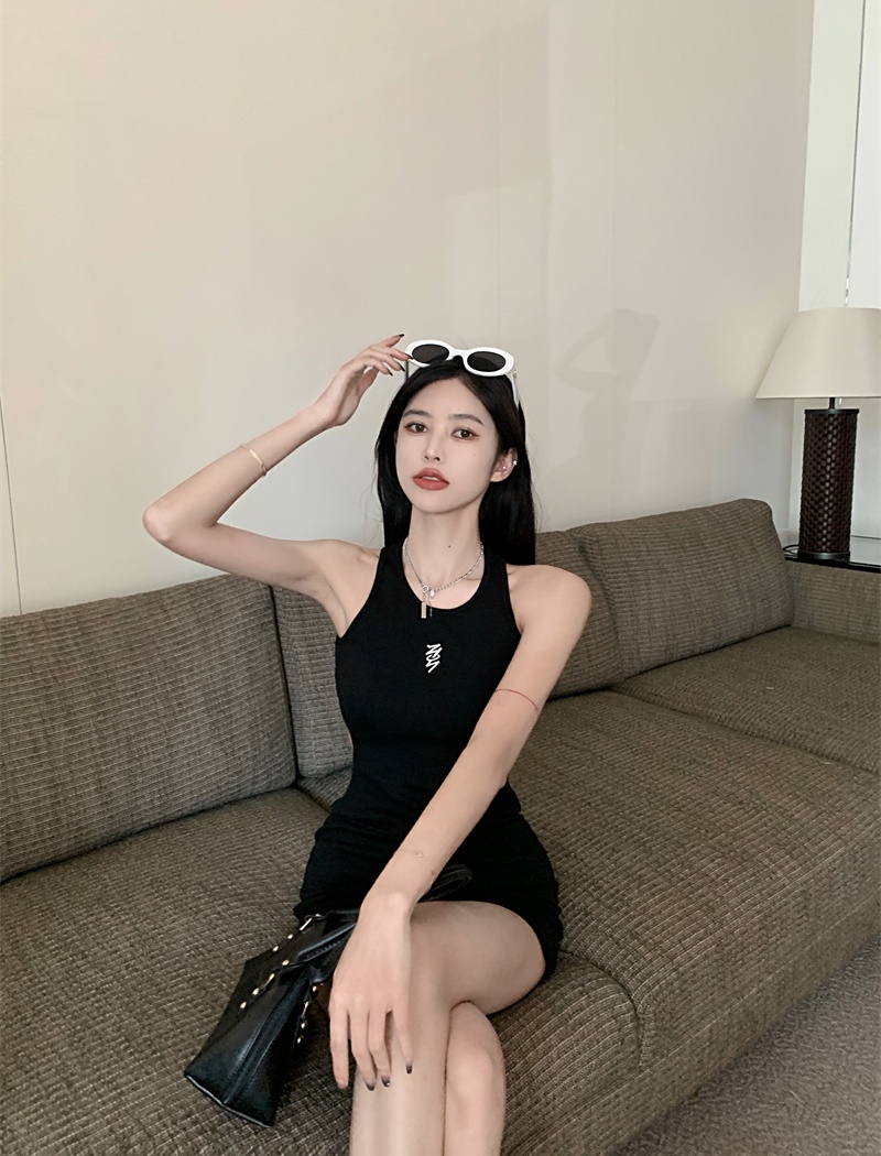 Summer spicegirl sexy dress back hollow embroidery vest