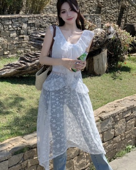 Summer Korean style dress white lace vest