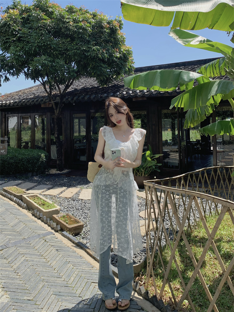 Summer Korean style dress white lace vest