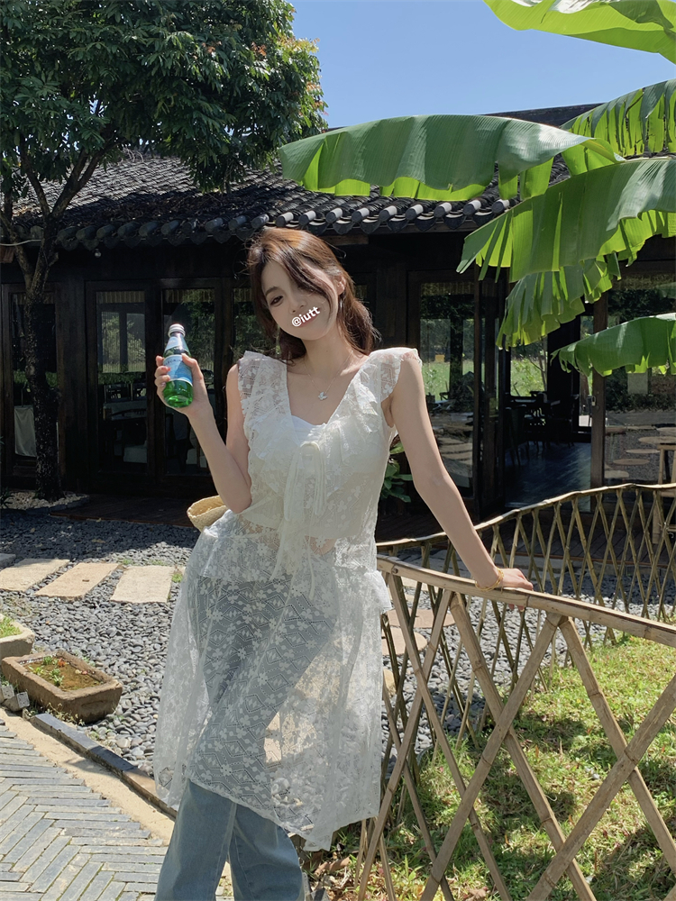 Summer Korean style dress white lace vest