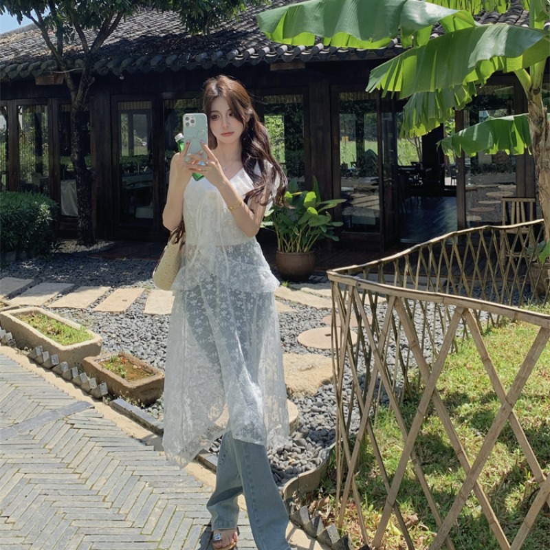 Summer Korean style dress white lace vest