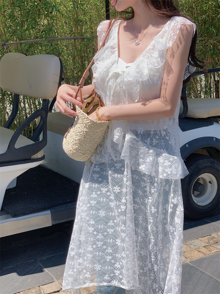 Summer Korean style dress white lace vest