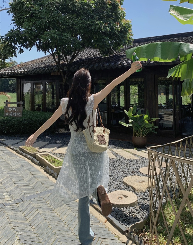 Summer Korean style dress white lace vest