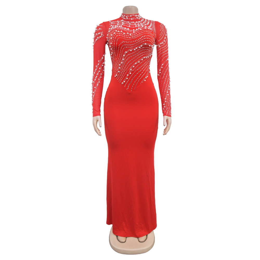 Pure fashion long rhinestone dress for women