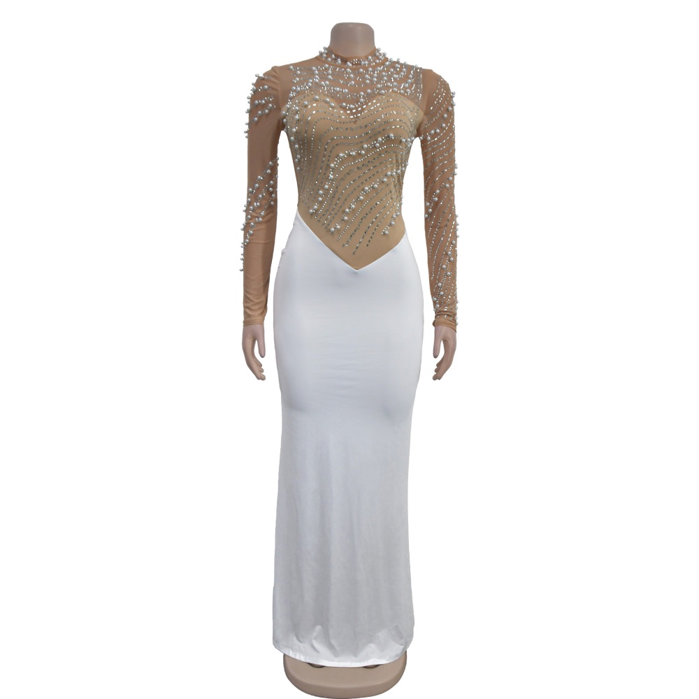 Pure fashion long rhinestone dress for women