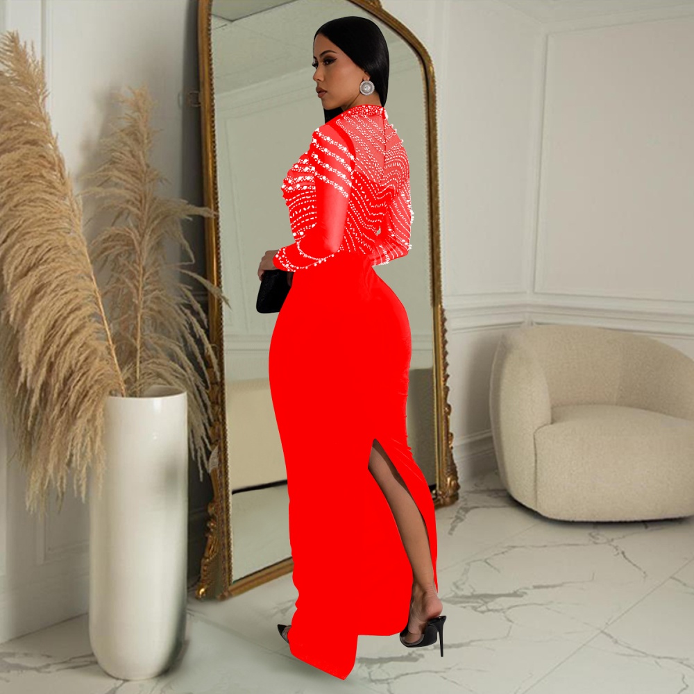 Pure fashion long rhinestone dress for women