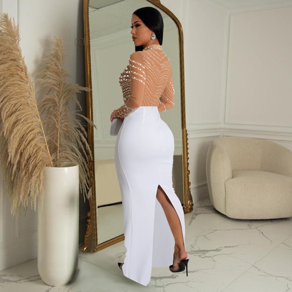 Pure fashion long rhinestone dress for women