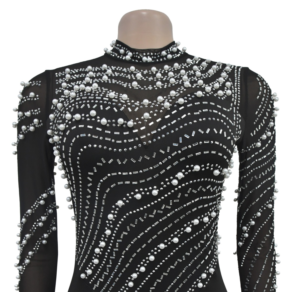 Pure fashion long rhinestone dress for women