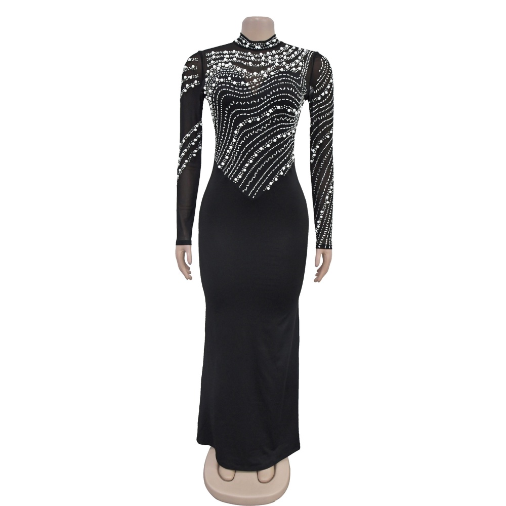 Pure fashion long rhinestone dress for women