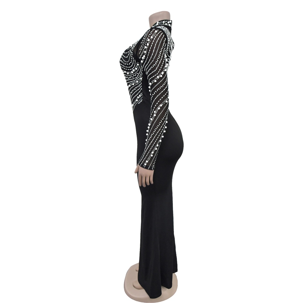 Pure fashion long rhinestone dress for women