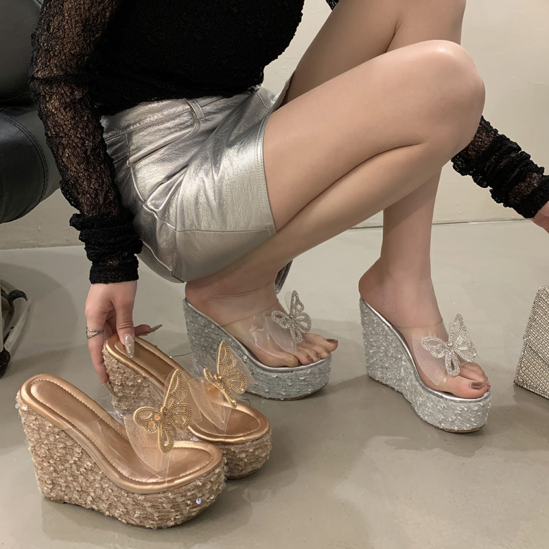 Bow open toe slippers high-heeled fish mouth platform