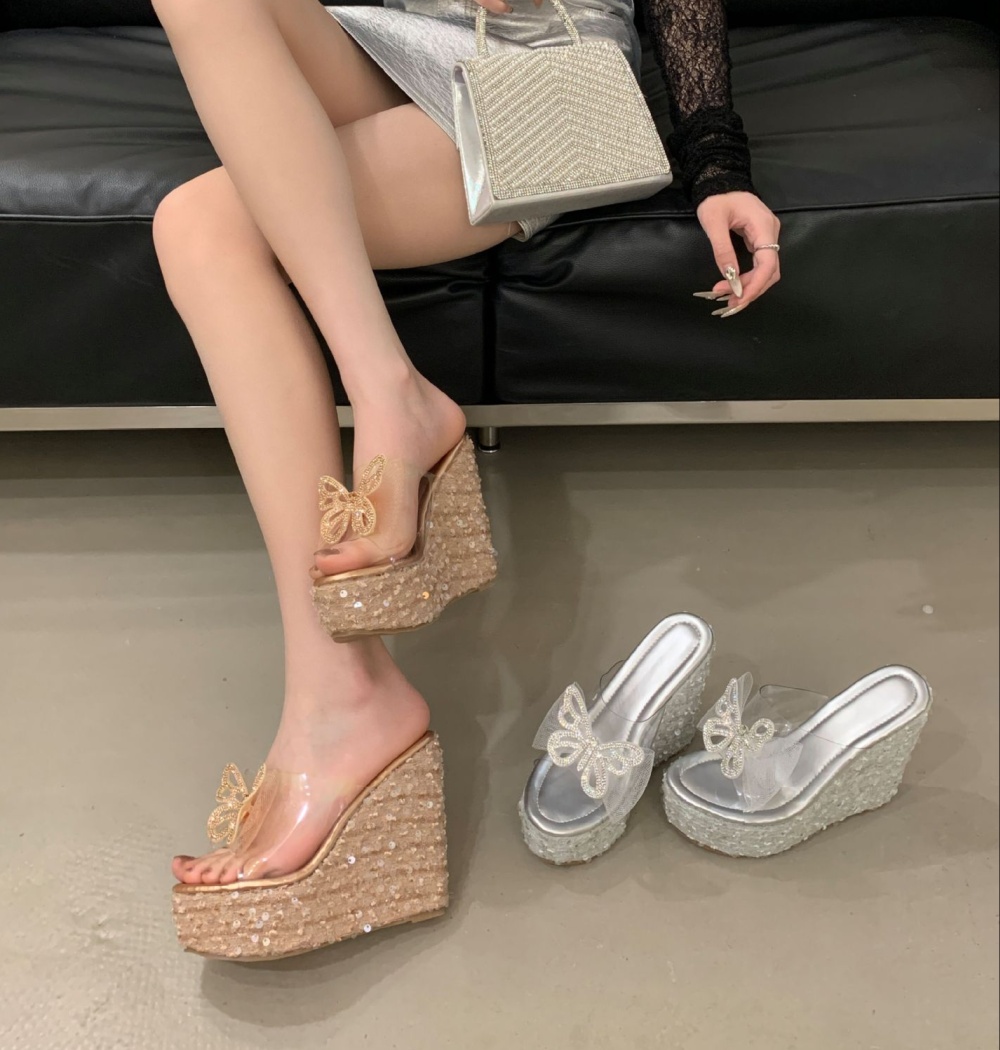 Bow open toe slippers high-heeled fish mouth platform