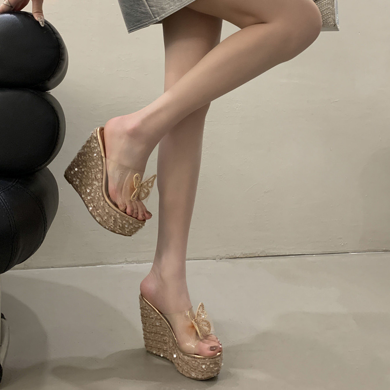 Bow open toe slippers high-heeled fish mouth platform