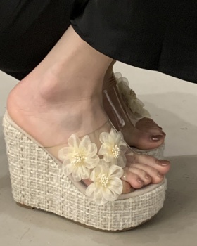 Flowers decoration slippers high-heeled shoes for women