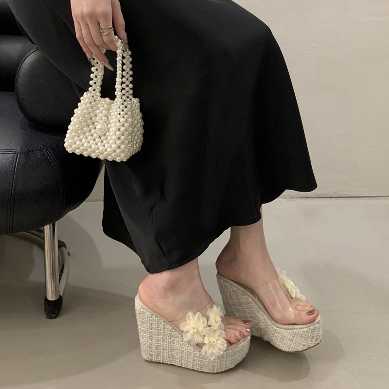 Flowers decoration slippers high-heeled shoes for women