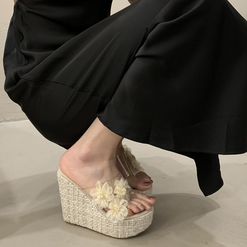 Flowers decoration slippers high-heeled shoes for women
